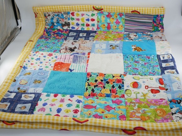 Handmade 48 X 32  Baby Girl Boy Quilt Crib Blanket Yellow Rainbow - Picture 4 of 10